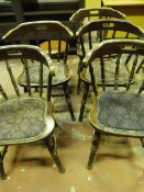 Five Spindleback Captains Chairs with Upholstered Seats and a Barstool