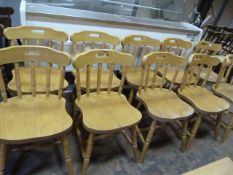 Ten Lightwood Spindleback Dining Chairs