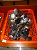 *Basket Containing Stainless Steel Spoons and Tongs with Plastic Handles