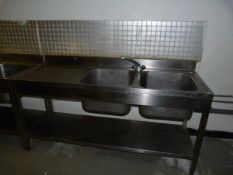 *Stainless Steel Commercial Double Sink Unit with Left Hand Drainer, Undershelf and Taps