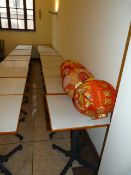 *Ten Square Dining Tables on Tubular Steel Pedestals