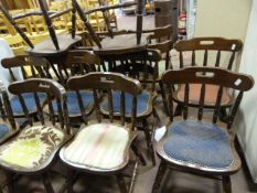 Sixteen Darkwood Spindleback Chairs with Upholstered Seats