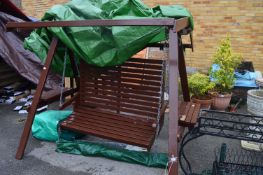 Wood Framed Garden Swing Bench with Cover