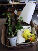 Box Containing Glassware, Lamp, Shelf, Etc