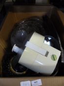 Box Containing Glass Fruit Bowls, Chrome Tray and a Blender