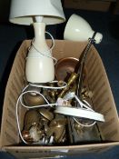 Box Containing Brassware, Angle Poise Lamp, Table Lamp, Etc.