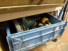 Box Containing Electrical Tools; Hammer Drill, Circular Saw, Etc