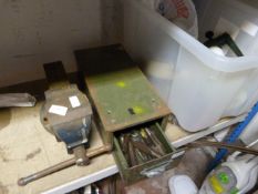 Bench Vice and a Metal Drawer Containing a Tap and Dye Set