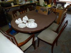 Mahogany Oval Extending Dining Table with Four Chairs and Two Carvers