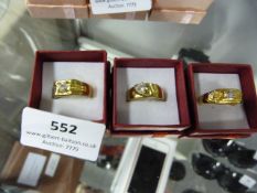 Three Gold Coloured Dress Rings with Inset Stones