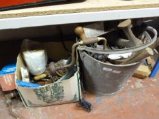 Galvanised Bucket Containing Hand Tools; Spanners, Screwdrivers, Etc