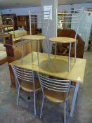 Beech Effect Dining Table with Metal Base and Four Matching Chairs
