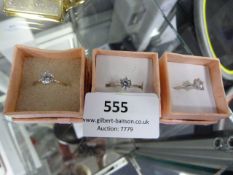 Three White Metal Dress Rings with Inset Stones