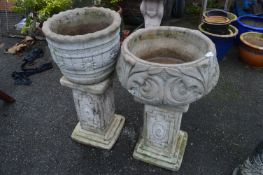 Concrete Garden Ornament Two Pedestals with Plant Holders