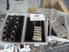 Two White Metal Necklaces and a Choker with INset Stones