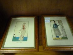 Framed Hand Coloured Prints of Ladies in Costume
