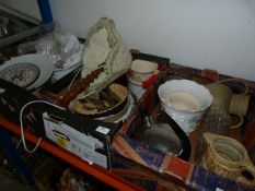 Three Boxes of Pottery, Glassware, Dinnerware, Lamp, Etc