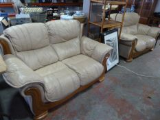 Two Mushroom Leather Two Seat Sofas