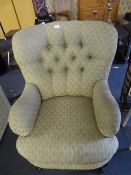 Upholstered Button Back Armchair on Cabriole Legs