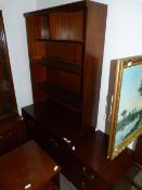 Rosewood Wall Unit Bookshelf and a Two Drawer Side Cabinet too Match Lot388