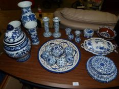 Large Quantity of Decorative Blue and White Pottery