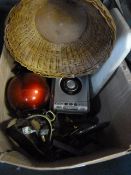 Box Containing Clock Alarm, Brassware, Etc.