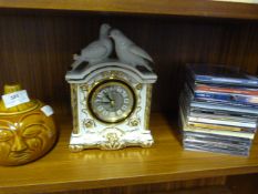 Decorative Pottery Mantel Clock, Pickle Jar and a Collection of CDs