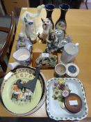 Collection of Pottery, Decorative Plates, Cat Ornaments