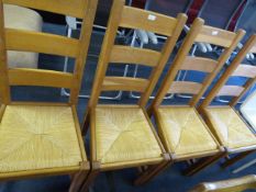 Four Oak Rush Seated Dining Chairs