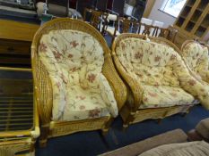 Cane Three Piece Suite with Matching Coffee Table