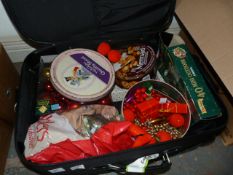 Suitcase Containing Christmas Decorations
