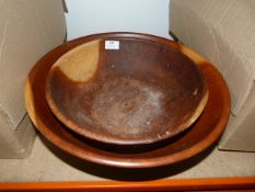 Two Large Wooden Fruit Bowls