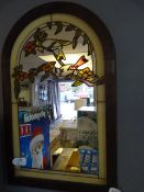 Leaded Glass Wall Mirror with Bird Decoration