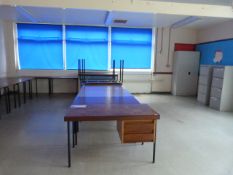 *Seventeen School Tables, Teacher's Desk, Two Four Drawer Foolscap Filing Cabinets and a 6'