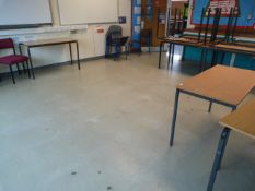 *Fifteen School Tables, Teacher's Desk, Open Fronted Bookcase, Stackable Chairs, etc.