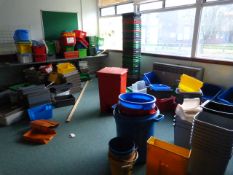 *Contents of Classroom U15 Which Includes a Large Quantity of Plastic Storage Trays, Wastebins, Four