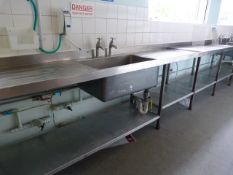 *Large Stainless Steel Commercial Three Bowl Sink Unit with Drainers and Pillar Taps