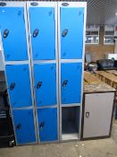 *Three Banks of Three Cubicle Lockers and a Coffee and Cream Storage Cabinet