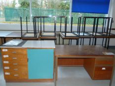 *Sixteen School Tables, Teachers Desk and Storage Cupboard