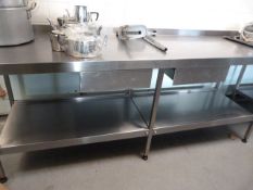 *Large Stainless Steel Preparation Table with Undershelf and Drawers with Upstand To Rear