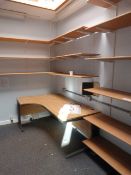 *Contents of Office Which Includes L-Shape Desk, Spur Shelving and a Wall Mirror