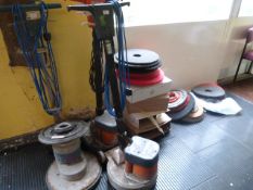 *Three Rotary Floor Cleaners and Assorted, Scrubbing Pads, Brush Heads, etc.