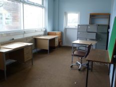 *Contents of Animal House Office Which Includes; Four Light Oak Single Pedestal Desks, Lockers,