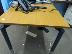 *Two Rise and Fall Desk on Tubular Legs with Medium Cherry Tops