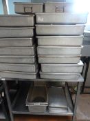 *Thirty Aluminium Grundy Roasting Tins with Lids and Two Bain Marie Inserts