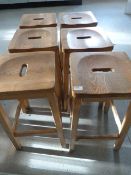 *Six Hardwood Laboratory Stools