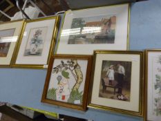 Six Framed Tapestries and Prints
