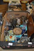 Box Containing Cutlery, Silver Plate Ware, Trays, Rose Bowl, etc.