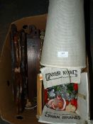 Box Containing Assorted Oak Shelf, Toasting Fork, Christmas Decorations, etc.