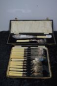 Cased Fish Knife and Fork Set and a Serving Set Plate